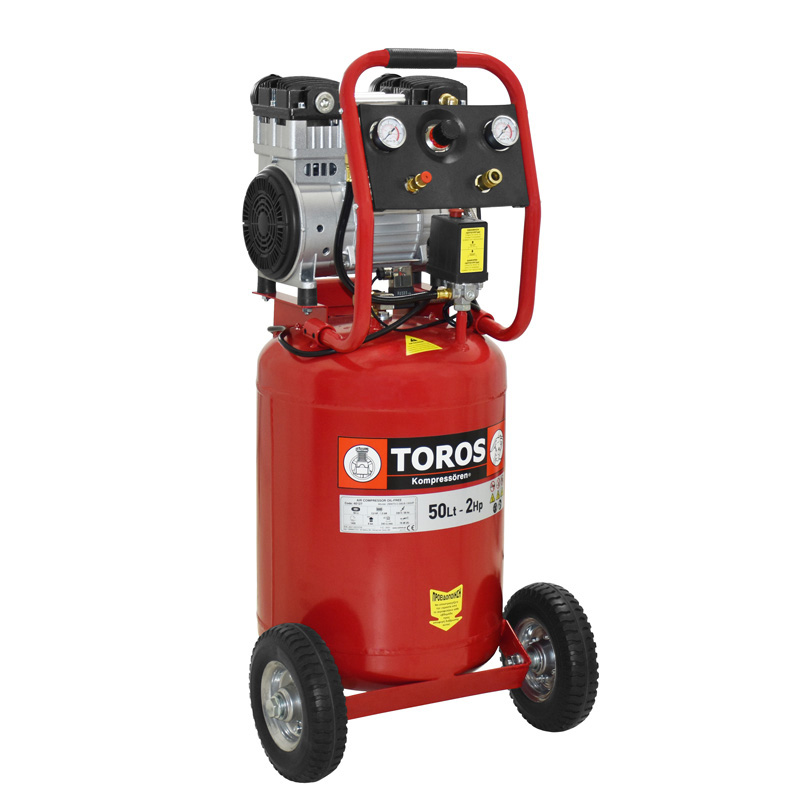 50Lt 2HP Κάθετος Αεροσυμπιεστής Χαμηλού Θορύβου - TOROS 40127 (Χωρίς Καρβουνάκια - Χωρίς Λάδι)
