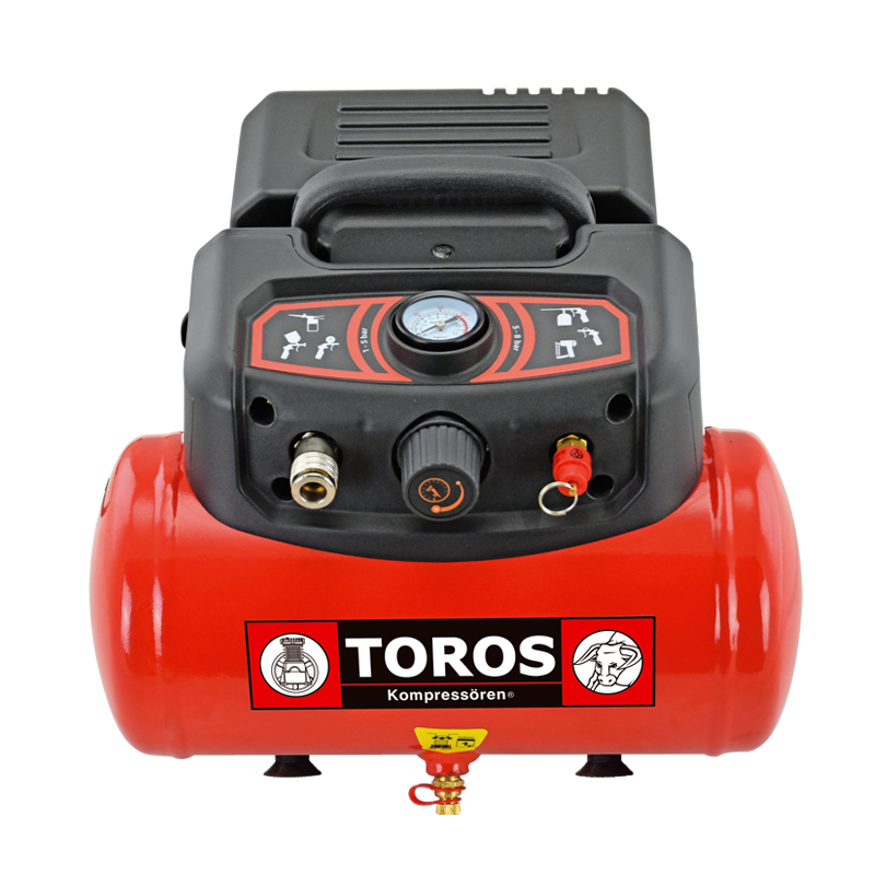 6Lt 1.5HP Φορητός Αεροσυμπιεστής (Χωρίς Λάδι) - TOROS 602036 (Κλασικός Τύπος - Με Καρβουνάκια)