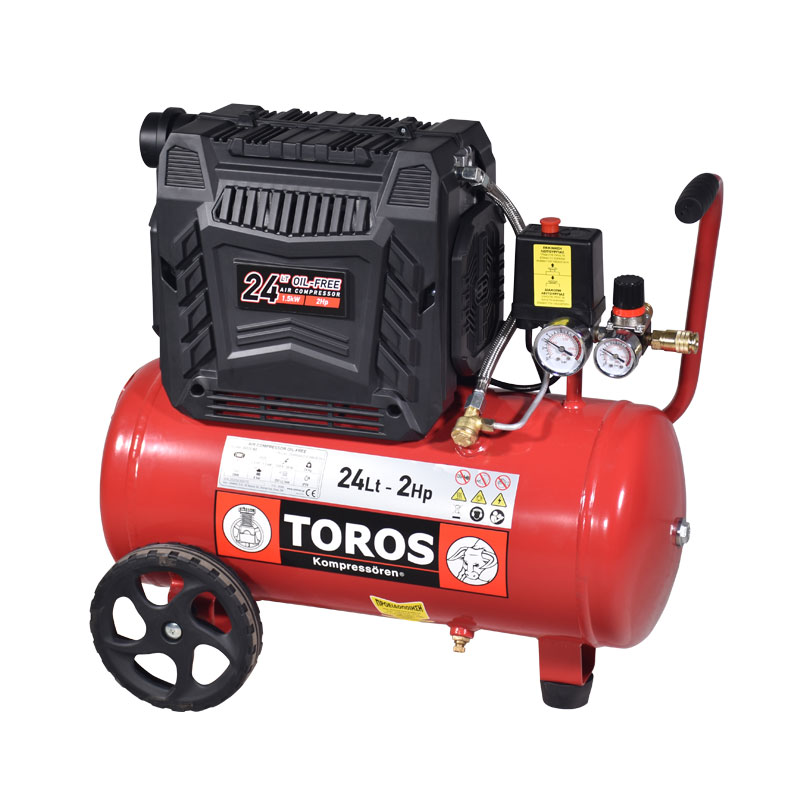 24Lt 2HP Αεροσυμπιεστής Μειωμένου Θορύβου (Χωρίς Λάδι) - TOROS 602048 (Χωρίς Καρβουνάκια - Υψηλής Ροής)