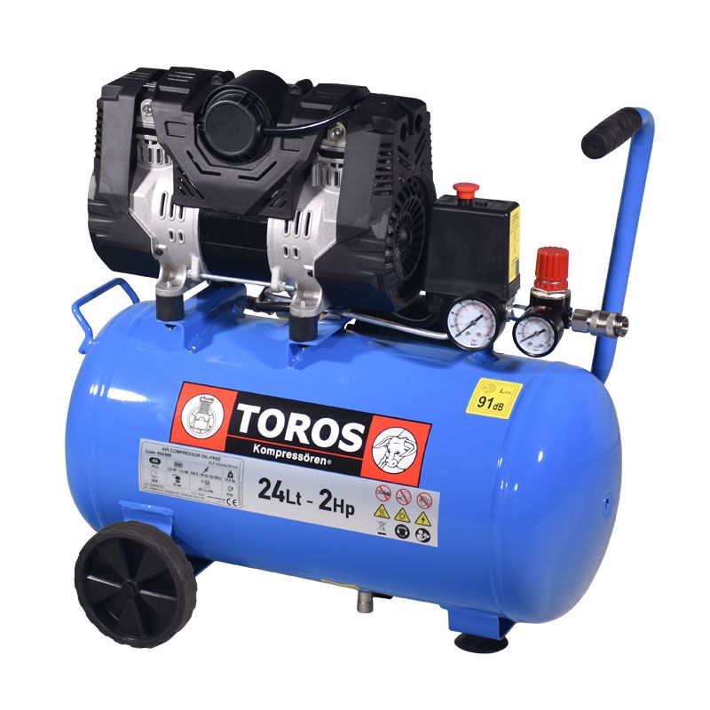 Φωτογραφία από 24Lt 2HP Αεροσυμπιεστής Semi-Silent (Oil-Free) - TOROS 602089 (10 Bar - High Flow)